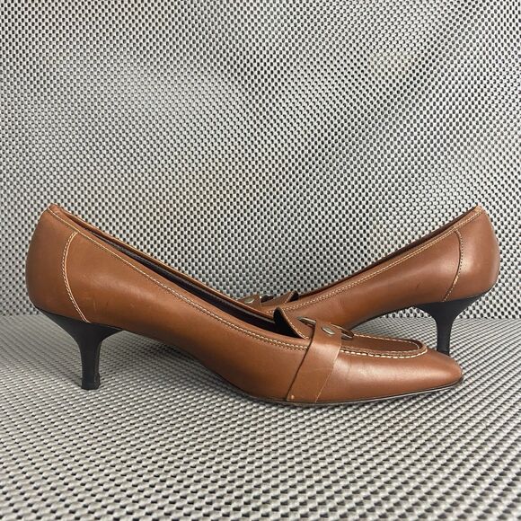 Coach Kitten Heels Womens 10 B Brown Leather Square Toe Made In Italy - Picture 4 of 14